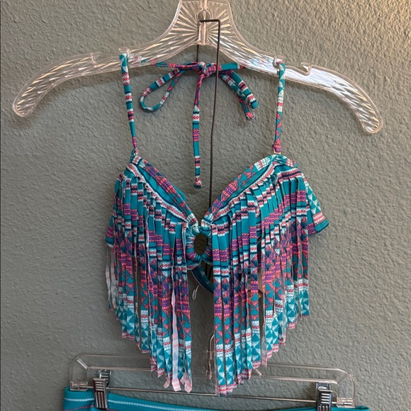 Roxy boho bikini turquoise multi-colored Medium Bandeau style top NWT - Picture 2 of 6
